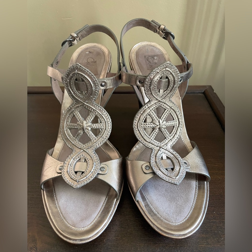 Cole Haan Metallic Gold Block Heeled Sandals